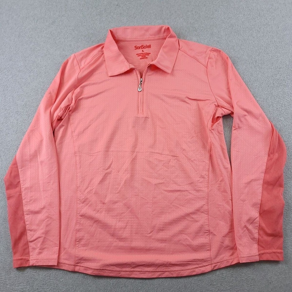 SanSoleil Top Womens Large Pink Quarter Zip UPF 50 Golf Sun Shirt Long Sleeve